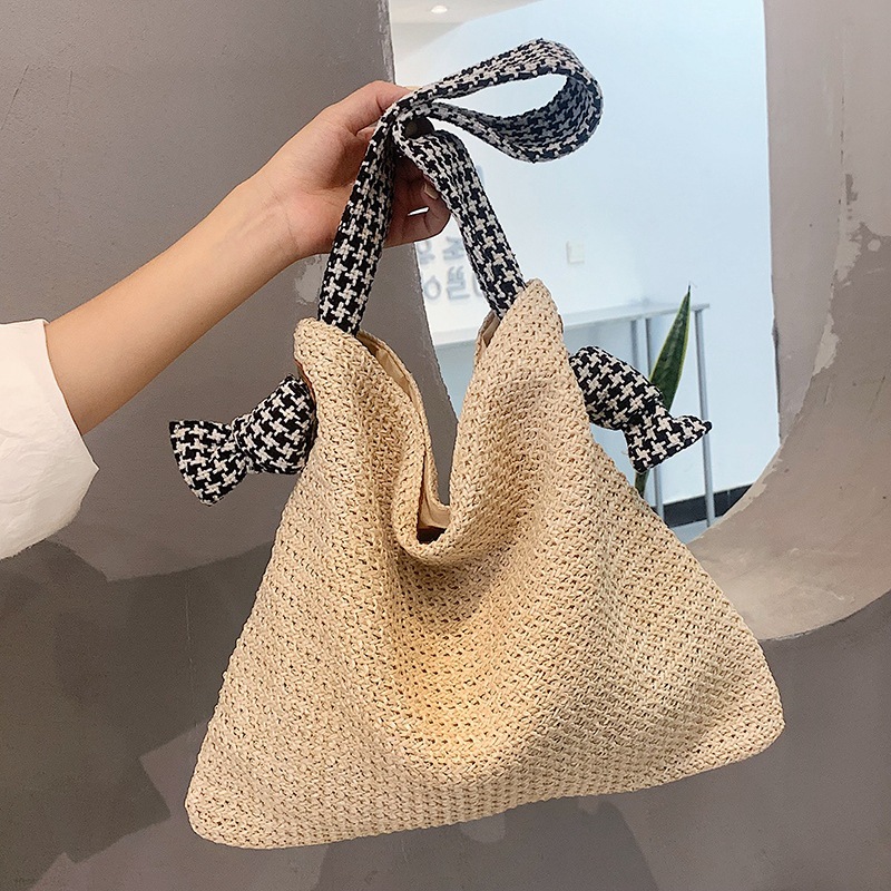 Bolsa de paja de verano de gran capacidad para mujeres 2024 nueva playa vacaciones bolsa de hombro de viaje bolsa de balde de agua