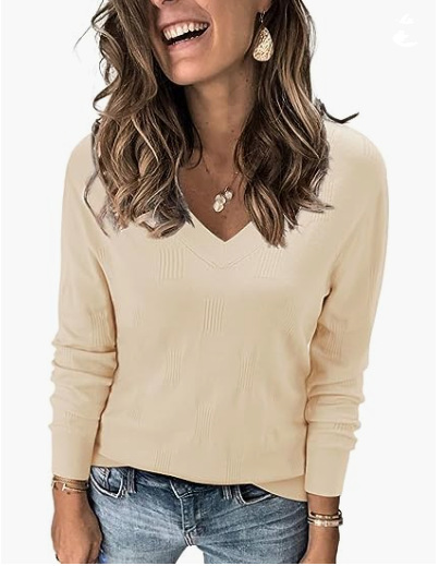 Europeo y americano transfronterizo amazon venta caliente de las mujeres de moda con cuello en v jersey de manga larga de punto costilla suéter casual top