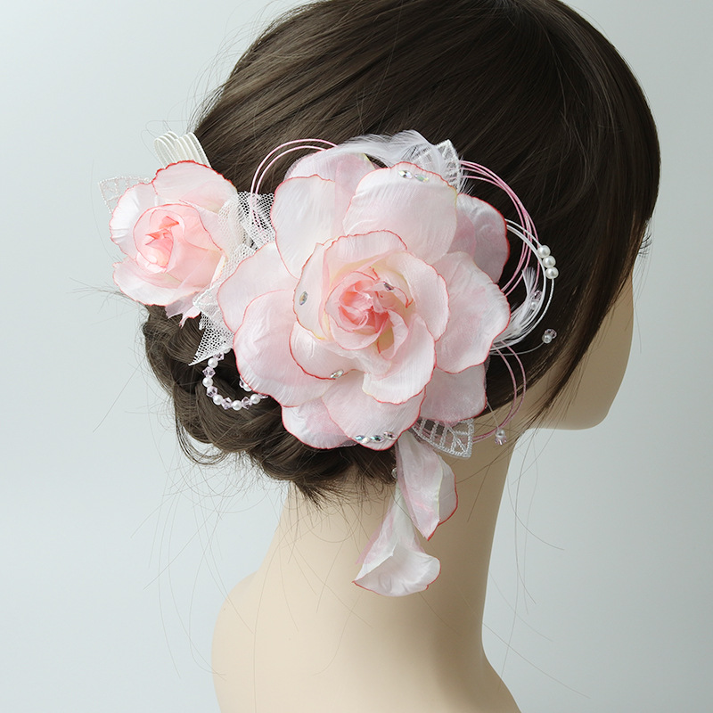和风洛丽塔细工发饰婚礼派对振袖和服头饰玫瑰花妆造写真配饰