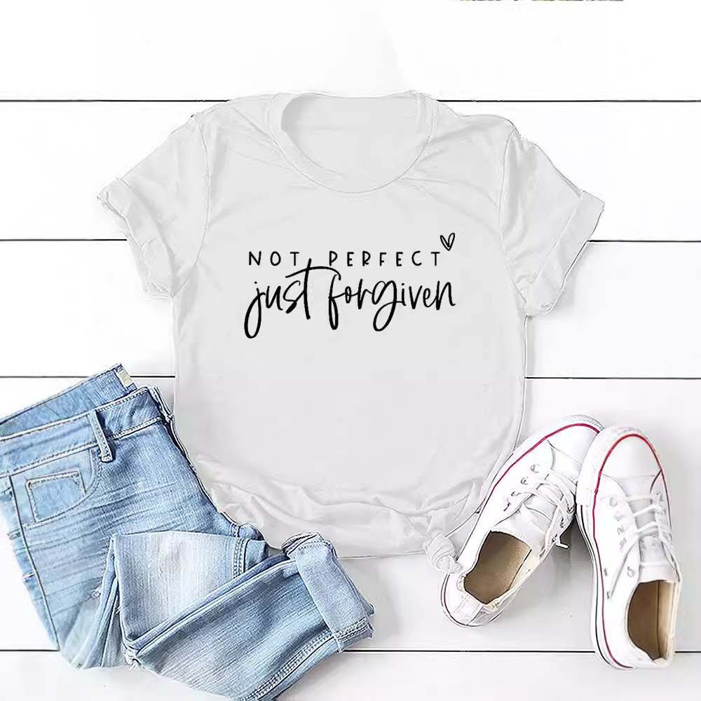No es perfecto sólo perdonado estación independiente Comercio exterior moda casual carta suelta Camiseta de manga corta Mujer