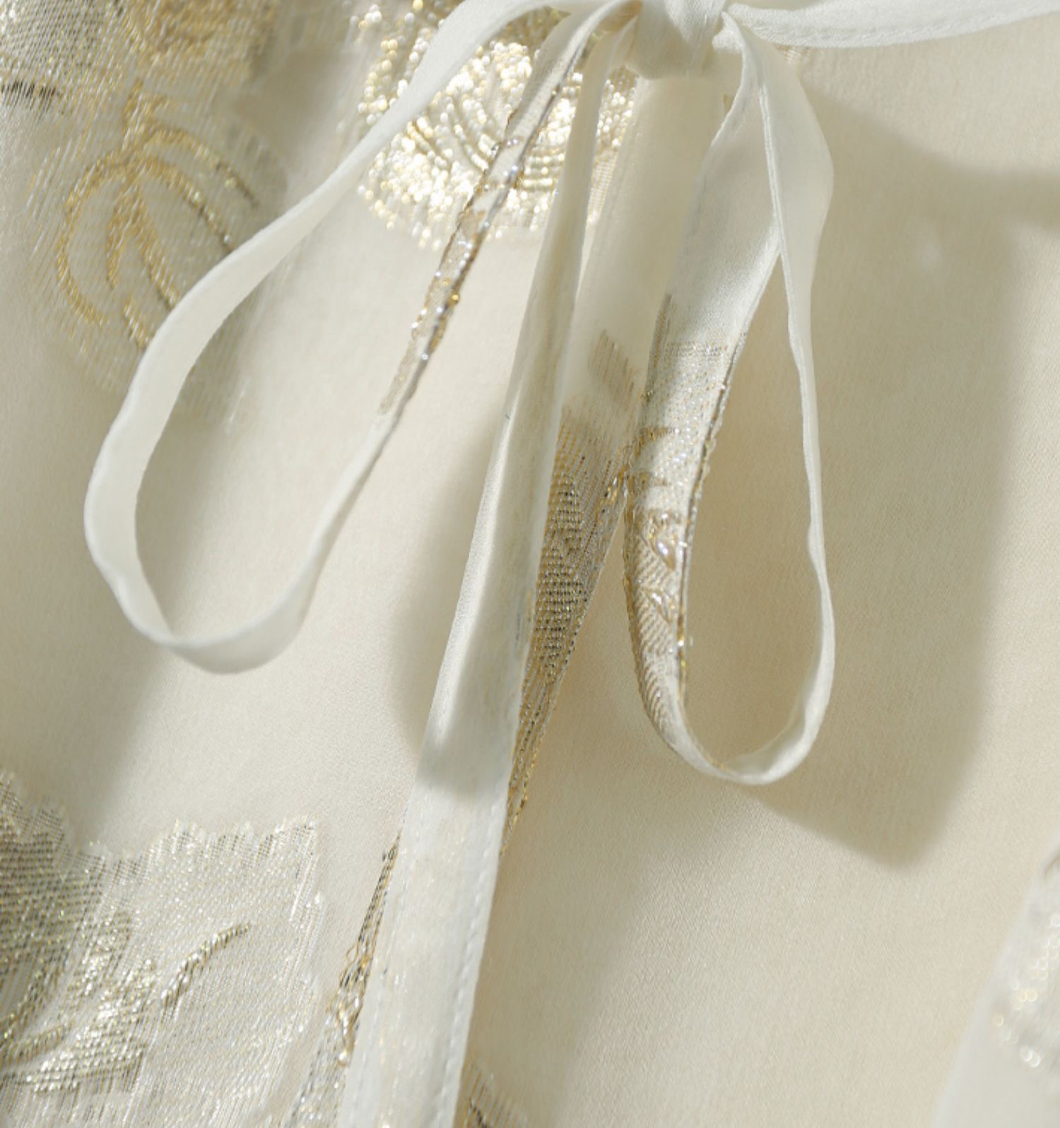 Váy maxi nữ chất lụa tơ tằm jacquard dáng rộng thùng thình — màu trắng ngà chi tiết 4