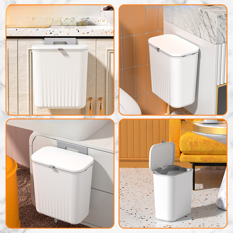 Kitchen Garbage Can Kitchen Waste Storage Bucket Household Bathroom Bathroom Large Capacity Sanitary Bucket Wall Mounted Sliding Lid Paper Bin 