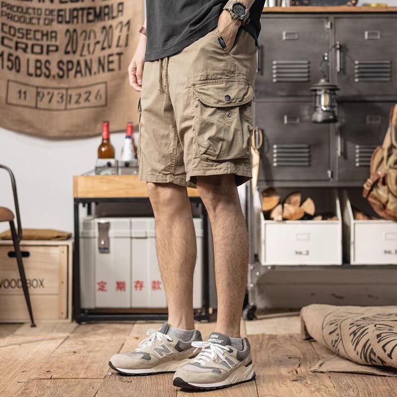 Cargo Shorts Men's Summer Loose Straight Men's Mid-Pants Outdoor Multi-Pocket Casual Three-Quarter Pants Elastic Waist Pants