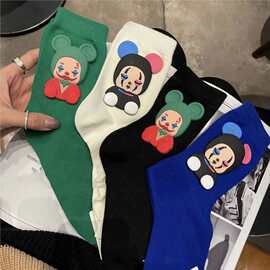 袜子女中筒韩版立体小丑装饰网红韩国东大门ins日系娃娃图案女袜