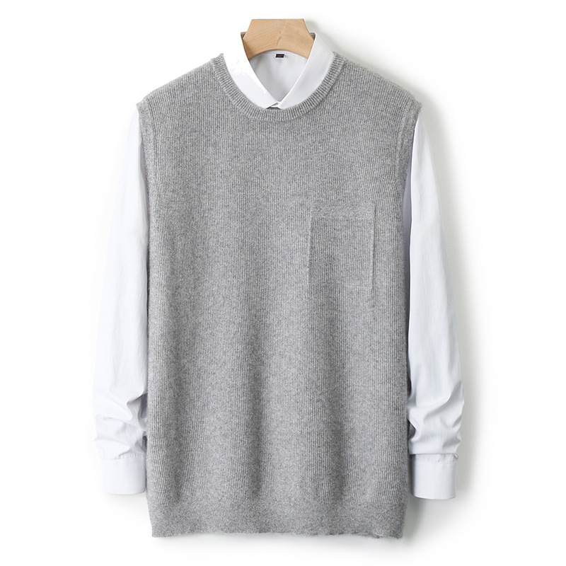 New Wool Vest Men's Waistcoat Vest Knitted Base Business Loose Round Neck Sleeveless Sweater All-match Wool Sweater