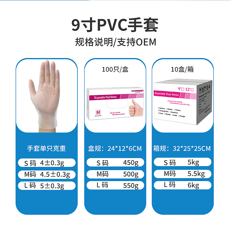 Jiazhanli 9 pulgadas sin polvo guantes de pvc desechables de grado alimenticio transparente horneado en el hogar Vinyl gloves