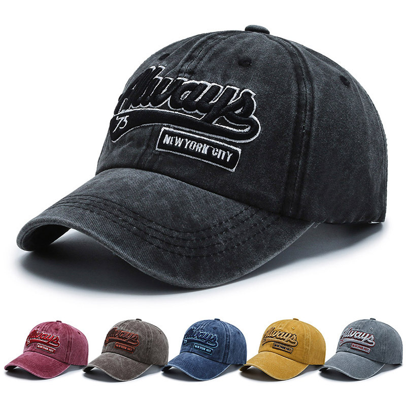 Vintage Washed Cotton Baseball Cap for Women, Embroidered, American Style, Soft Top, Large Head Circumference, Face-Slimming, Spring Duckbill Cap for Men