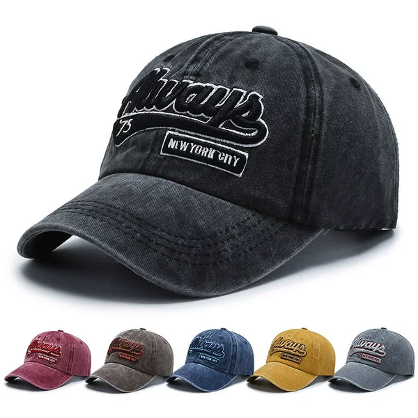 Vintage Washed Cotton Baseball Cap for Women, Embroidered, American Style, Soft Top, Large Head Circumference, Face-Slimming, Spring Duckbill Cap for Men
