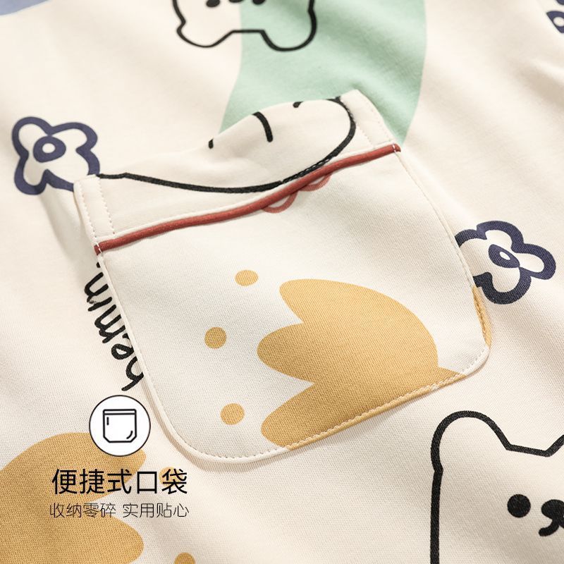 2023 nuevo pijamas de las mujeres del verano % algodón cardigan más tamaño pantalones manga corta casual Home wear