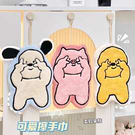 可爱擦手巾卫生间吸水三层加厚速干儿童手帕厨房挂式毛巾擦手神器
