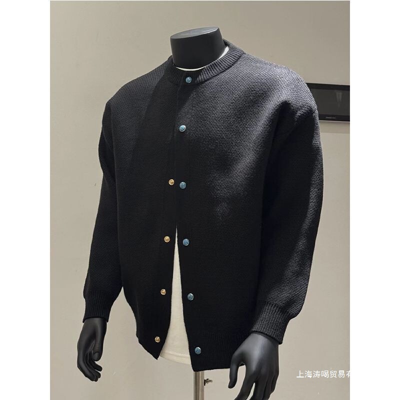 Fashionable Turquoise Button Round Neck Sweater Jacket for Men and Women in Autumn and Winter Loose Couple Knitted Cardigan Fashionable Turquoise Button Round Neck Sweater Jacket for Men and Women in Autumn and Winter Loose Couple Knitted Cardigan