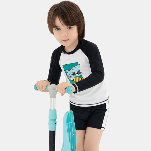 Momasong children's swimsuit boy's long-sleeved split swimsuit medium and large children's boy shark sun protection quick-drying swimsuit