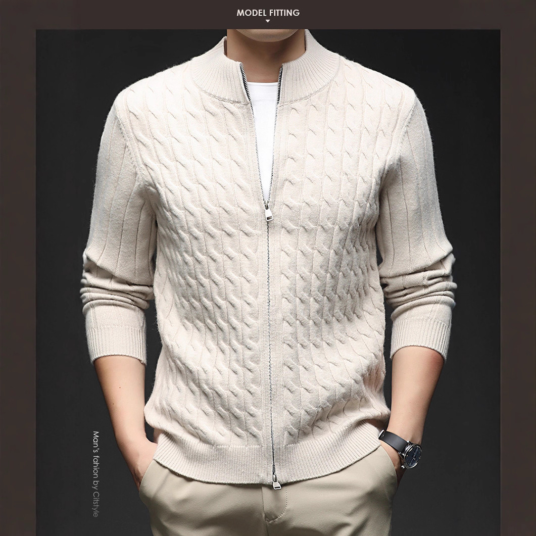 2025 chaqueta con cremallera para hombres Baidu cuello engrosado cardigan torcido otoño y invierno nuevo suéter de moda casual de hombre
