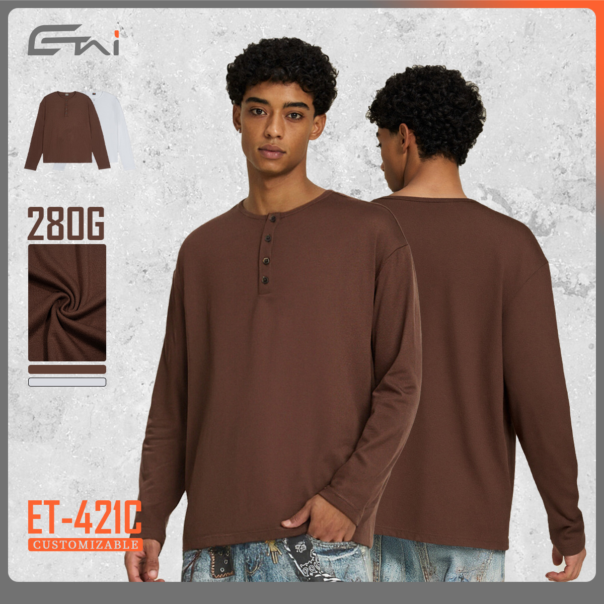 ETAI ropa de hombre primavera y otoño de manga larga camiseta de color sólido Henry camiseta hombre simple casual cuello redondo suelto con base