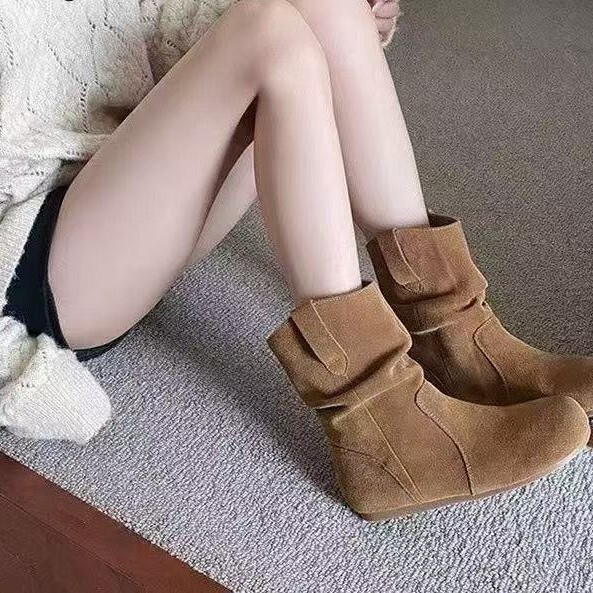 Lazy Style Short Boots for Women 2025 New Autumn Style Retro Inner Heightening Flats Casual Fashion Pile Boots Boots Lazy Style Short Boots for Women 2025 New Autumn Style Retro Inner Heightening Flats Casual Fashion Pile Boots Boots
