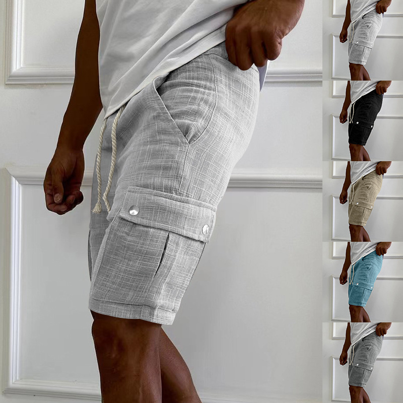 Independent station workwear shorts men's summer European and American fashion brand casual men's slim drawstring shorts thin cropped pants men
