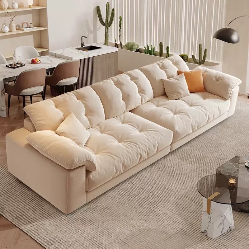 Cream Fengyunduo Sofa Removable and Washable New Living Room Small Apartment Modern Simple Tofu Block Straight Row Fabric Sofa