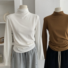 欧玛莱 小立领修身显瘦内里薄绒长袖内搭打底衫T恤上衣冬季女5196