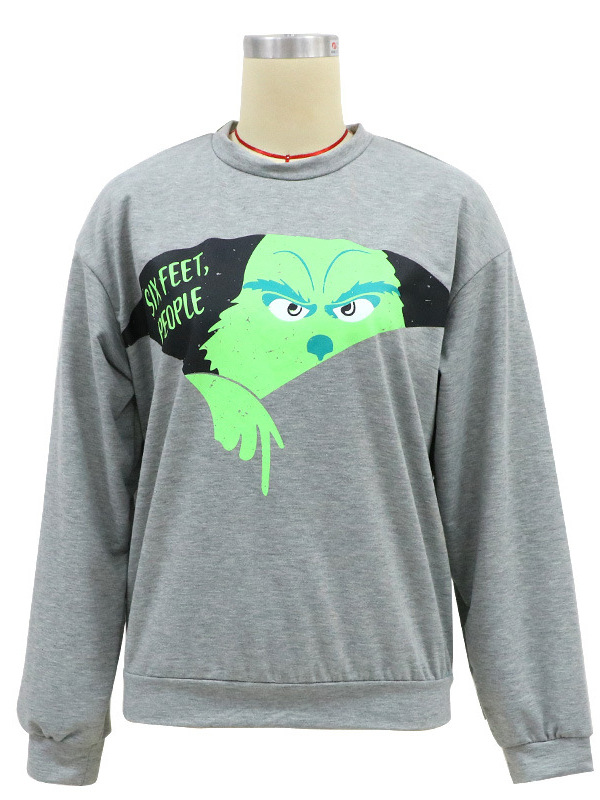 Europa y los Estados Unidos de la nueva ropa de mujer otoño y invierno chaqueta casual camisa manga larga dibujos animados extraños cabello verde ropa de Navidad mayorista image 3