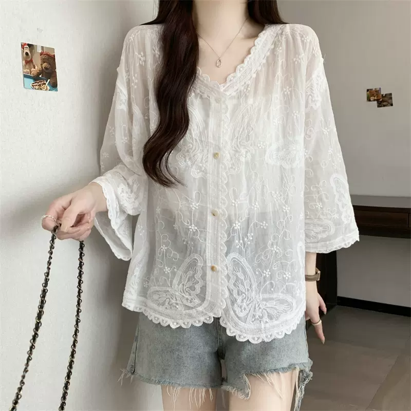刺绣开衫外套女2025秋季大码胖mm显瘦正肩外搭薄款开衫上衣