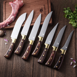 5Cr15Mov Butcher Knife Bone Out Peeling Cutting Meat Boning Splitting Knife Copper Head Log Handle Slaughter Knife