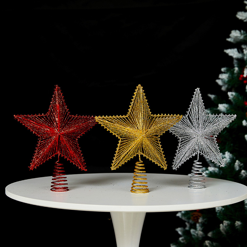 Decoración de estrella de techo de base dura navideña dedicada transfronteriza estrella de cinco puntas tridimensional brillo de hierro forjado suministros navideños de cinco estrellas