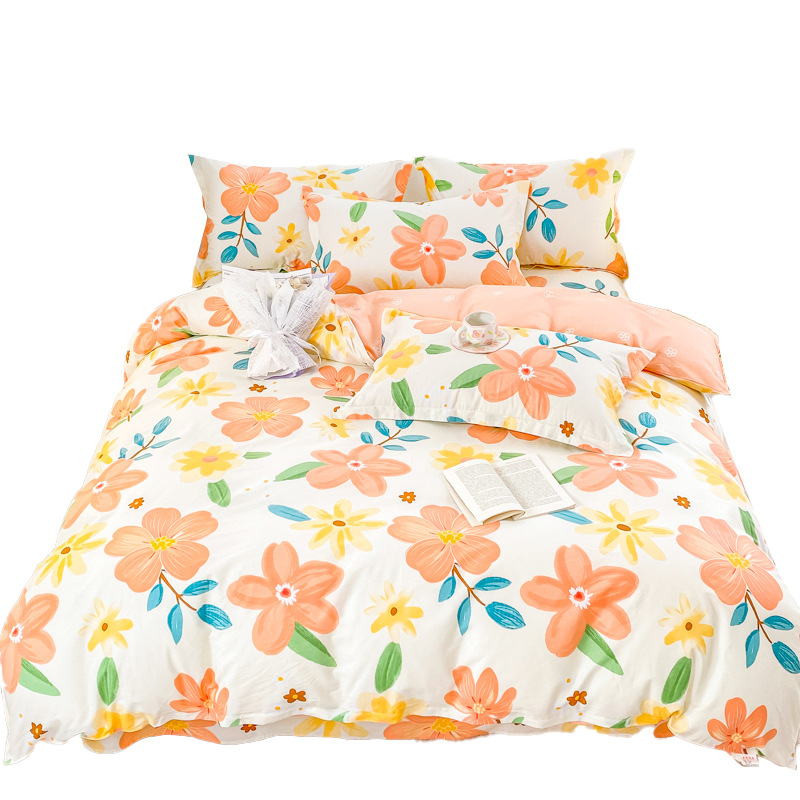 Juego de cuatro piezas de algodón puro, ropa de cama de algodón 100% estilo nuevo 2026, funda nórdica floral fresca, sábana, juego de tres piezas para dormitorio, sábana ajustable.