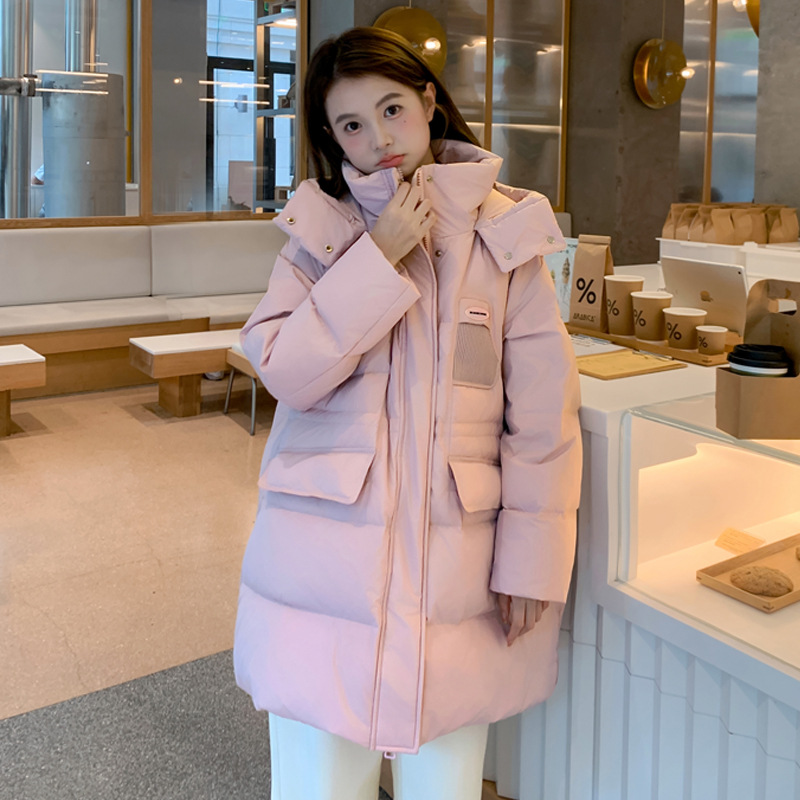 New 2025 Plus Size Korean Style Hooded Mid-Length down Jacket for Women 9906