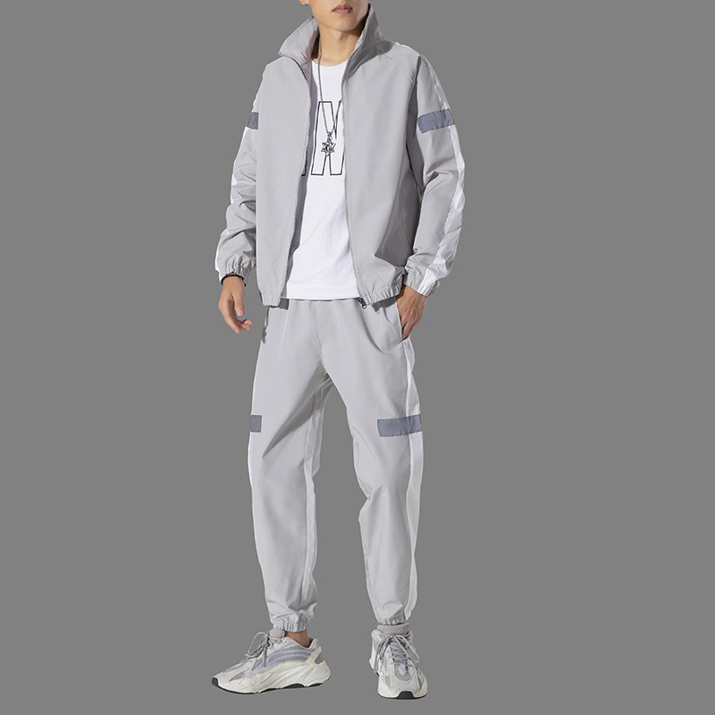 Trajes deportivos casuales transfronterizos para hombres primavera y otoño guapo chaqueta de cuello vertical casual para correr dos piezas de otoño