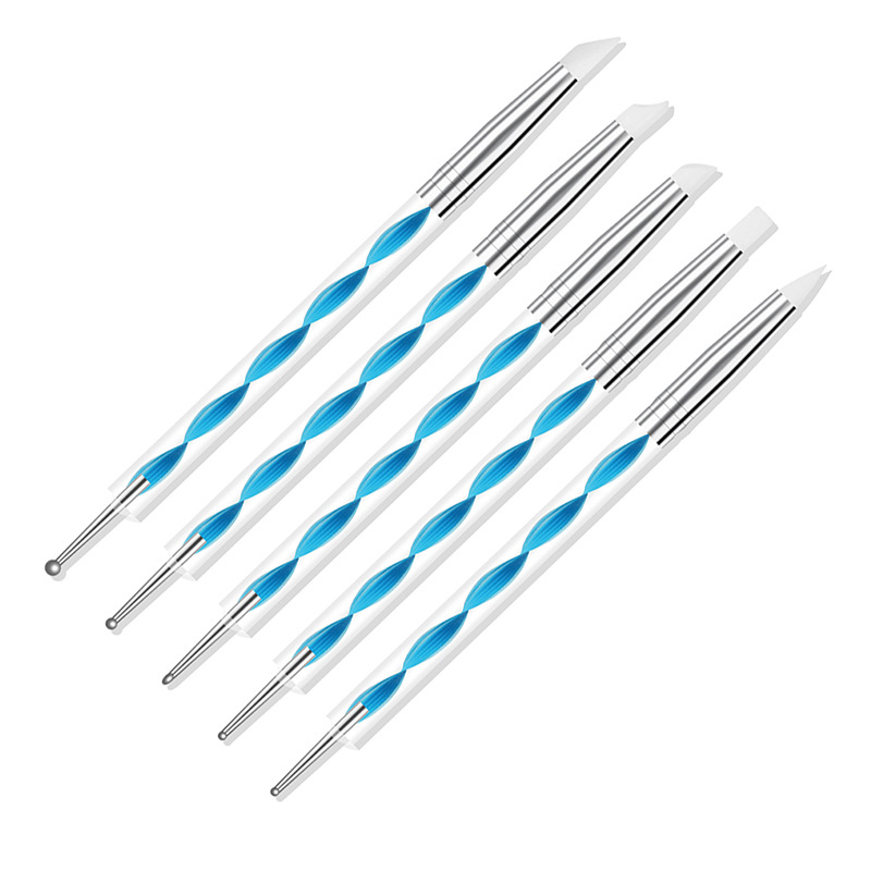 Cruz-frontera especial de 5 piezas de doble cabeza de uñas taladro pluma de silicona pluma grabado talla hueco pluma de silicona taladro pluma