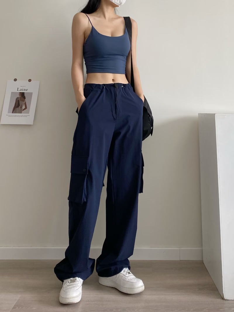 Wide leg loose straight high waist overalls pants NSXDX135895