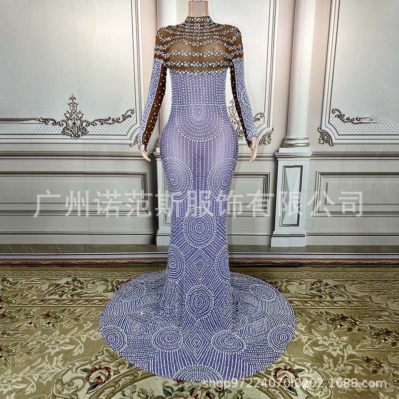 Novance Boutique Lavender Contrasting Color Design Clothing Evening Dress Long-Sleeved Elegant Prom Luxury Dress