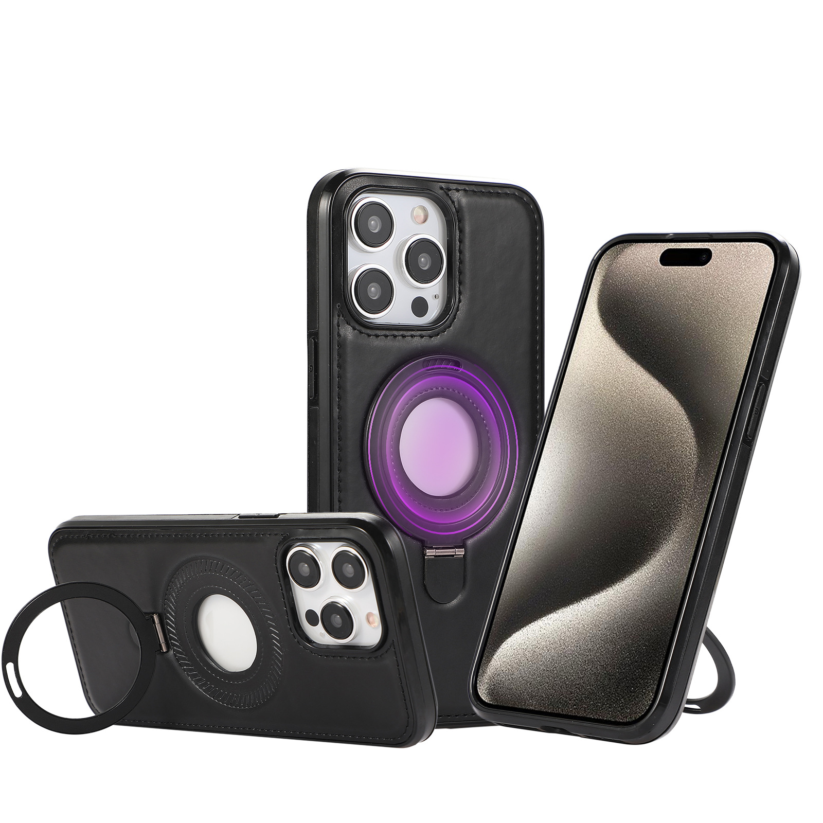Suitable for iPhone 15 strong magnetic bracket magsafe Samsung S24U classic skin texture and leather pattern anti drop_voghion.com