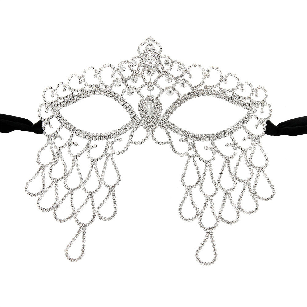Europa y América rhinestone máscara femenina Halloween sexy personalidad exagerada malla borla completa diamante máscara accesorios máscara
