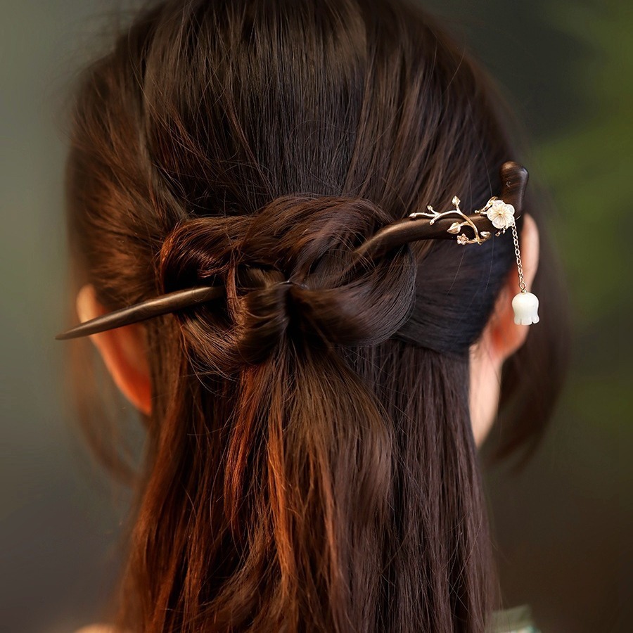 은방울꽃 머리핀 [천연 흑단]