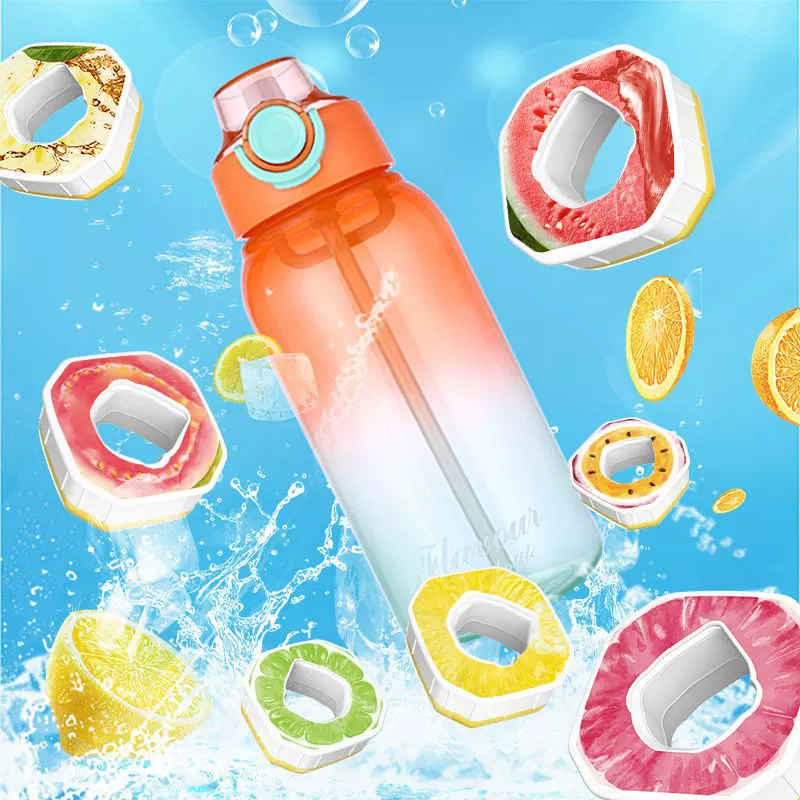 Two-color plastic straw with glass for men and women for elementary school students, gradient