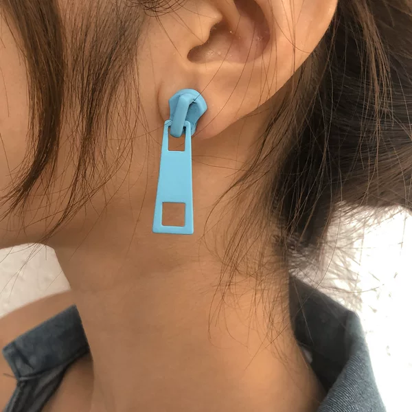 European and American Cross-Border Creative Simple Zipper Earrings for Women, Colorful Metal Personalized Candy-Colored Zipper Earrings and Ear Accessories