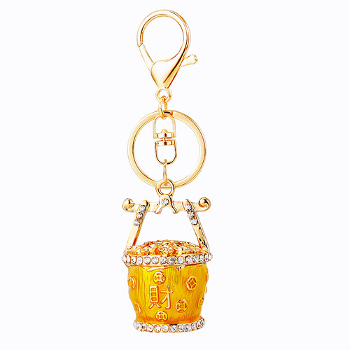 Diamond-encrusted fortune bucket cornucopia car keychain women's bag pendant metal key chain ring travel souvenir gift