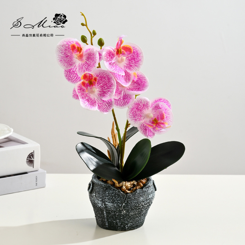 Flor falsa 5 flores 5 hojas sensación orquídea mariposa bonsai flor de alta calidad sala de estar decoración floral decoración de imitación maceta falsa