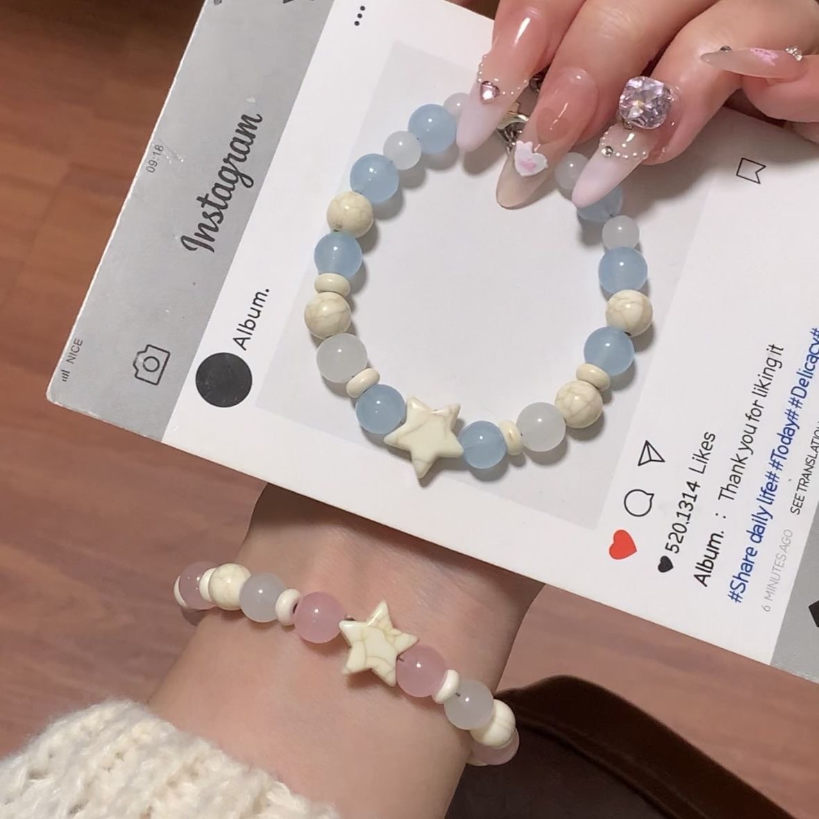 Brazalete de estrellas encantadora en el viento pequeño fresco cuentas brazalete de alta calidad pareja de joyería de mano