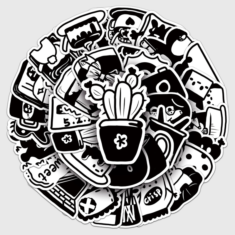 50 pieces black and white graffiti original cartoon cute stickers decorative phone case luggage sticker waterproof