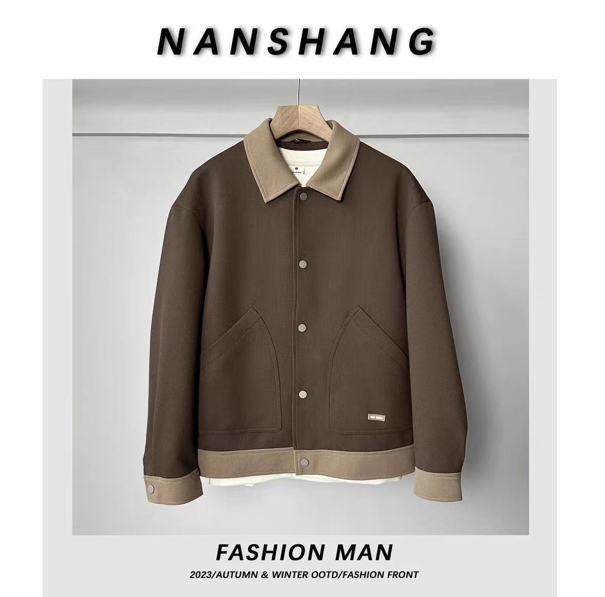 Primavera y otoño nuevos hombres chaqueta contraste color costura diseño simple casual Top Suelta todo-juego capa Hua