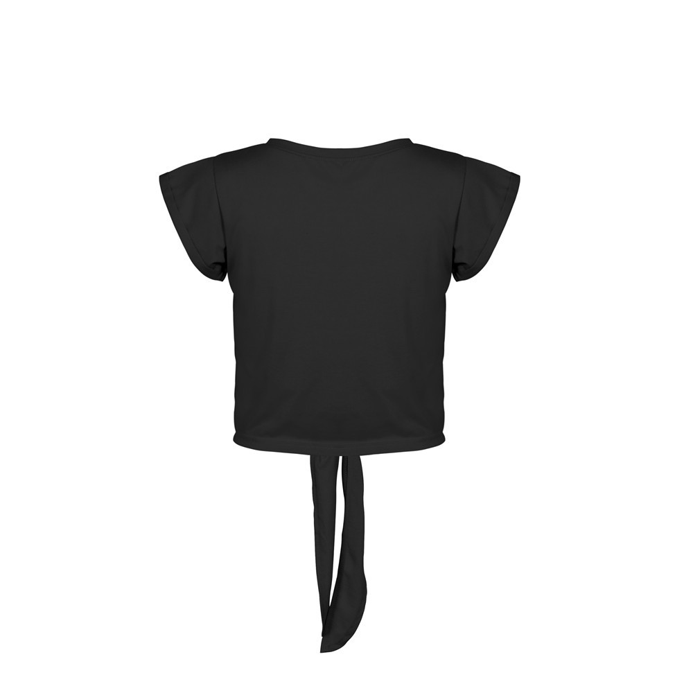 2023 Wiosna/lato Krótki krój Otwarty pępek Okrągły dekolt Zasznurowany T-shirt z krótkim rękawem Jednolity kolor Top_voghion.com