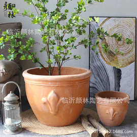 橘色盆桔子缸盆美式风格花盆园艺陶盆罗马粗陶栽树盆铁树花盆红陶