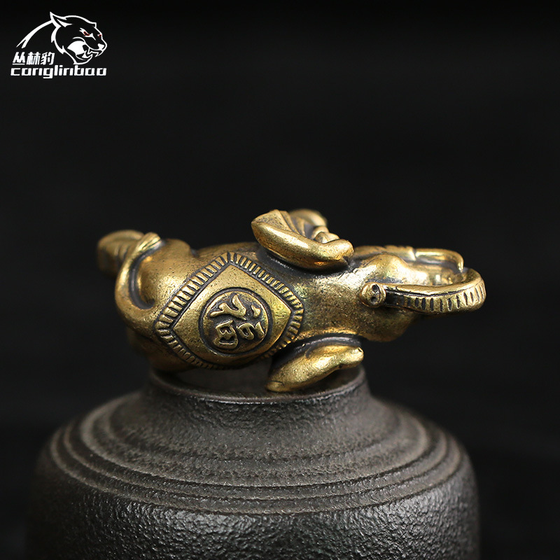 Cobre sólido cobre elefante adornos cobre pequeño tamaño suerte elefante mango piezas bronce antiguo talla fortuna elefante par al por mayor