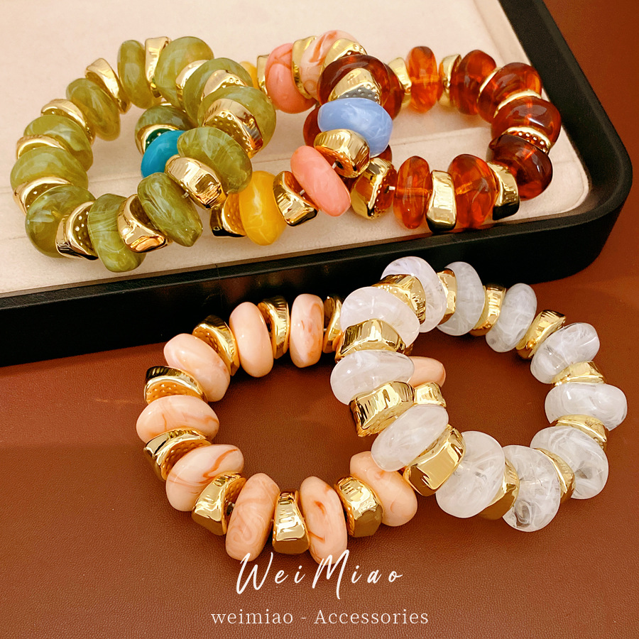 Acrílico irregular geometría redonda cuentas pulsera elástica ligera pulsera de nicho de lujo Europa y América temperamento transfronterizo joyería