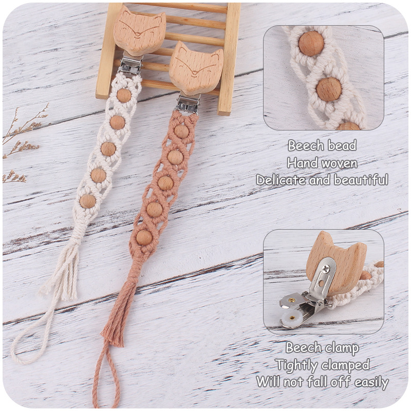 Bebé suministros dibujos animados haya zorro chupete clip creativo bebé DIY hecho a mano tejido de algodón cuerda chupete cadena