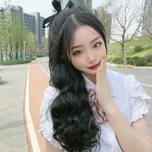 Wholesale factory-direct European and American-style double ponytail wigs—long, curly, breathable micro-ring clip-in extensions with braided designs