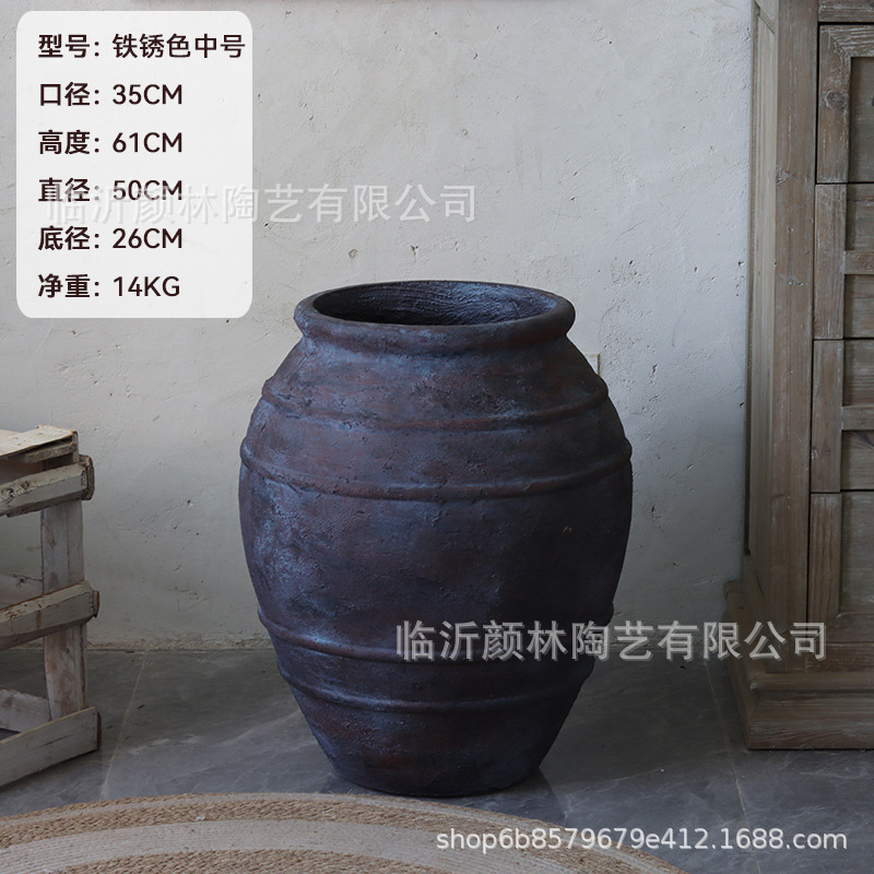 Gran vasija de cerámica de aterrizaje decoración residencial vasija de cerámica retrógrado vasija de cerámica flor de viento silencioso vasija de magnesio de barro gran vasija de flores decoración de sala de estar