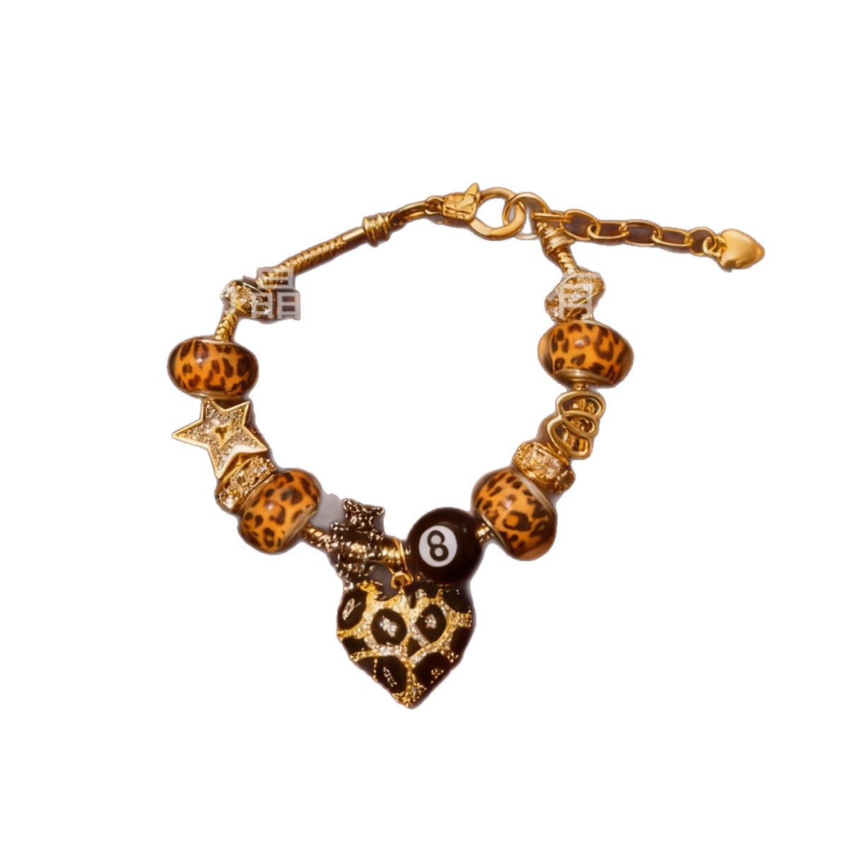 Pan Jia pulsera interfronteriza explosión DIY pulsera de cuentas de bronce estampado colgante de amor negro ocho joyas de moda